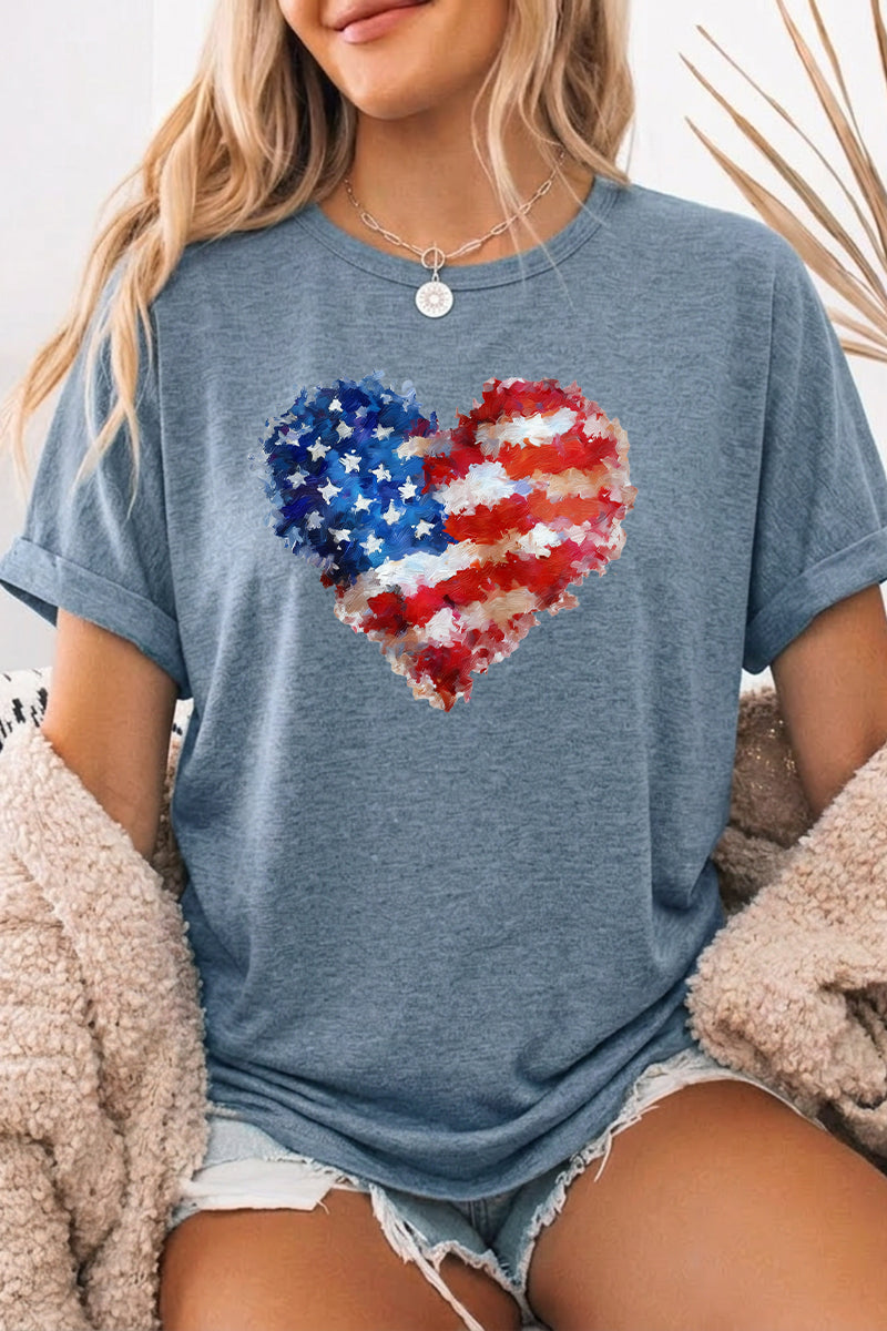 Patriotic Heart Graphic Tee Oversized USA Holiday Top