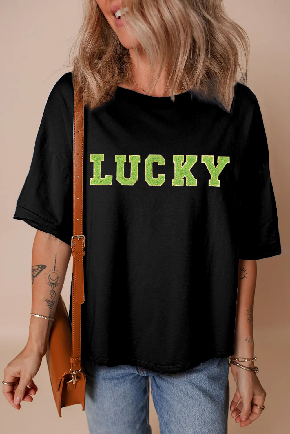 St Patricks Day Lucky Green Letter Graphic T-Shirt