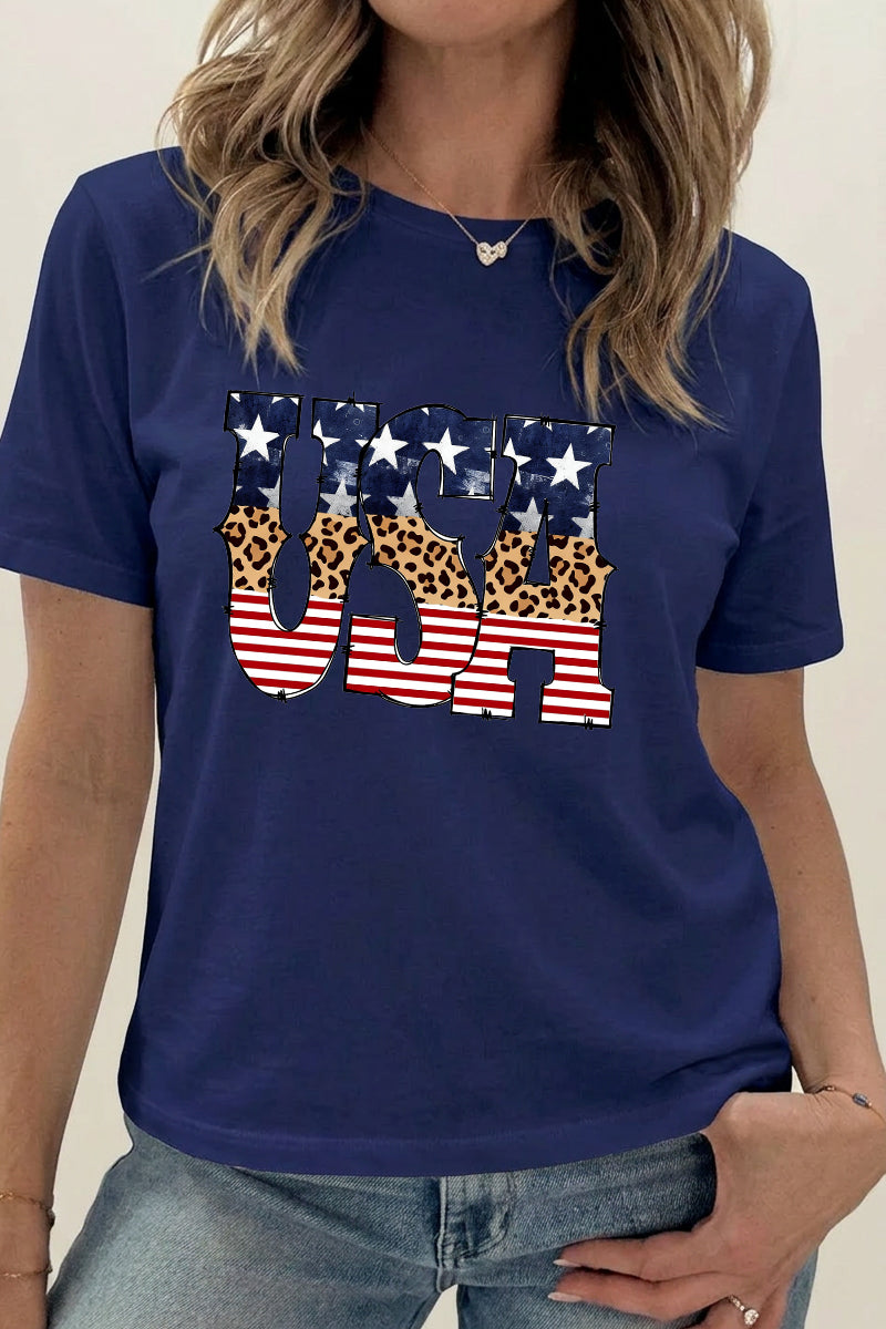 4th of July USA Flag Graphic T Shirt Women Casual Tee