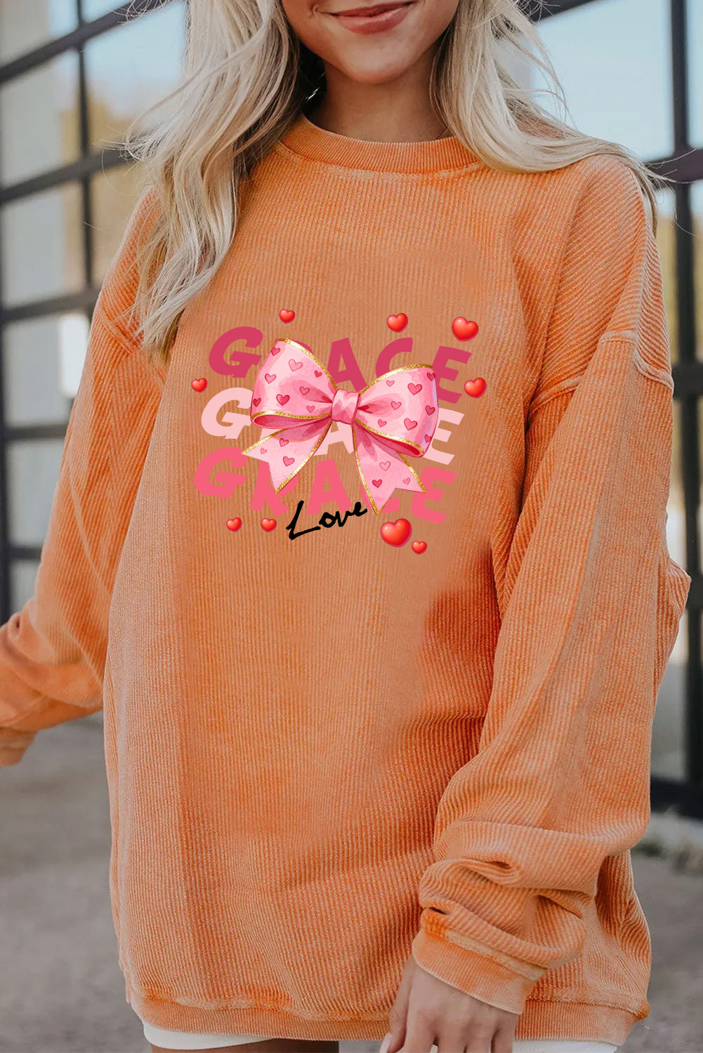 Valentine’s Day Grace Bow Heart Graphic Sweatshirt