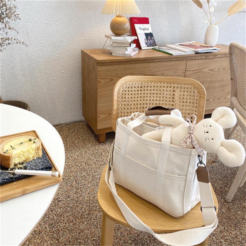 Canvas Multi Pocket Laptop Tote Crossbody Travel Bag