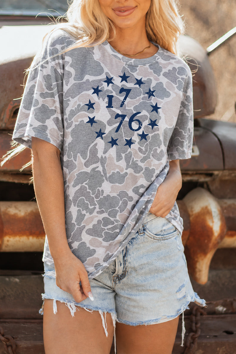 Camo 1776 Graphic Patriotic T Shirt Summer Top