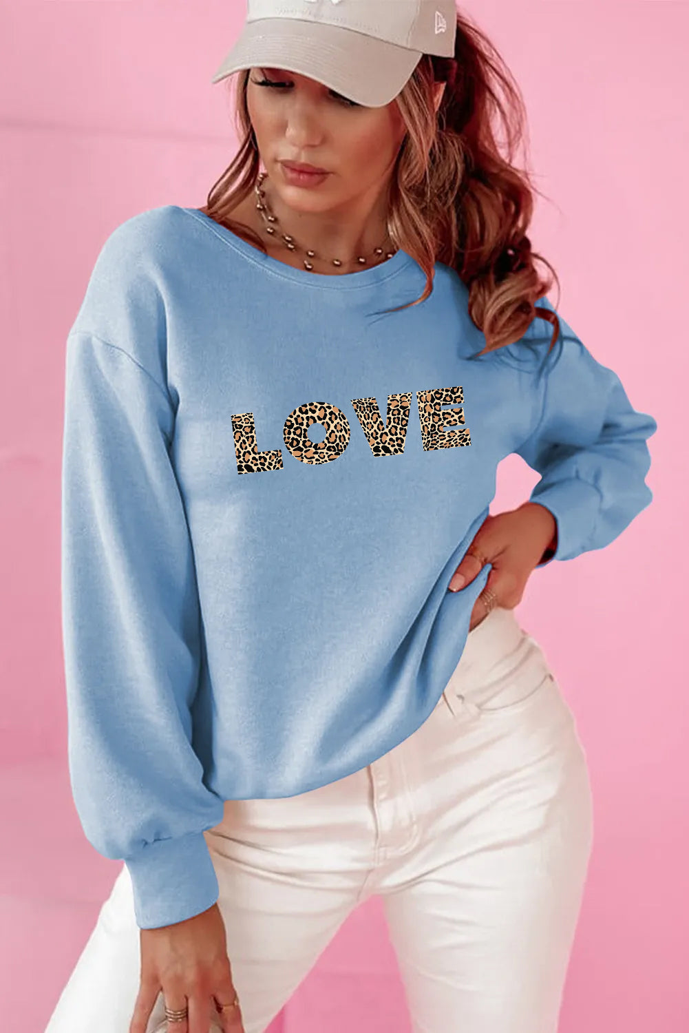 Valentine’s Day Leopard LOVE Graphic Bow Back Sweatshirt