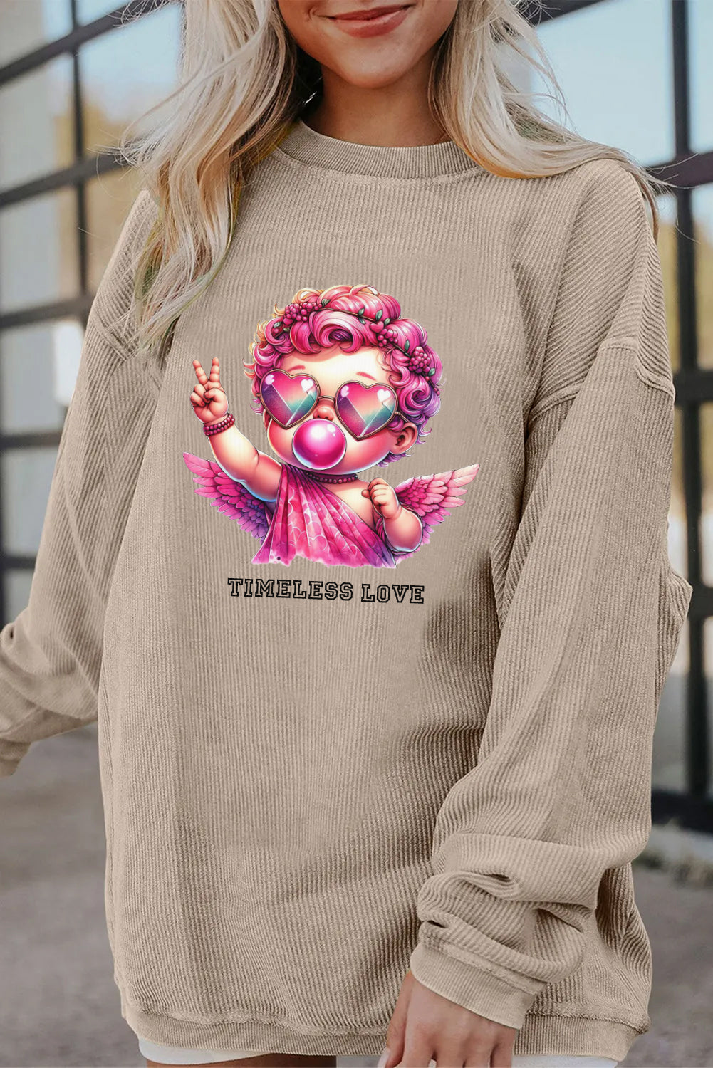 Valentine’s Day Pink Angel Bubblegum Graphic Sweatshirt