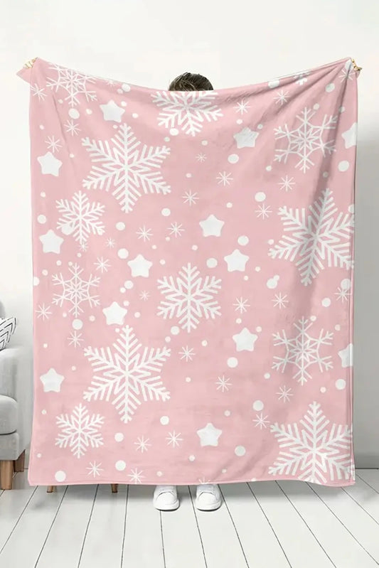 Pink Christmas Snowflake Print Cozy Plush Blanket