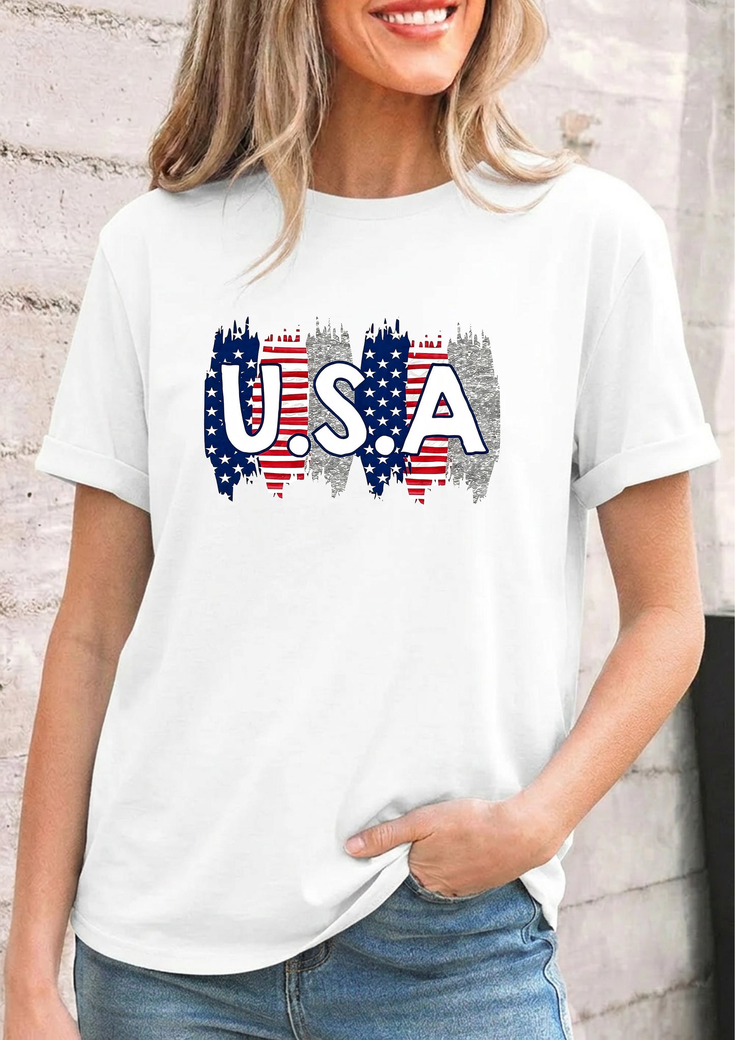 USA Flag Graphic Independence Day Casual Tee