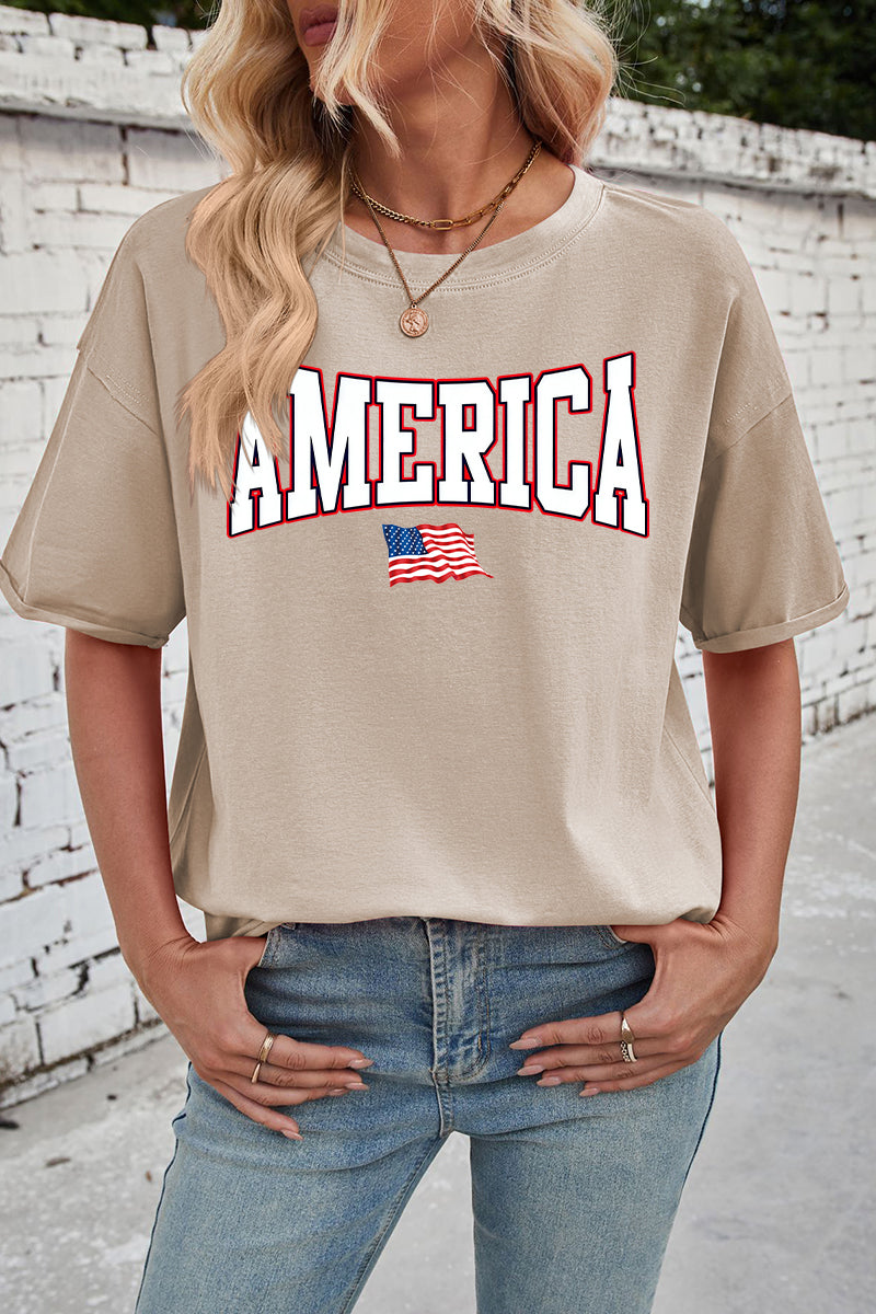 Bold America Flag Print Rayon Tee Oversized Patriotic Top