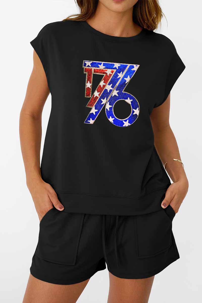 America 1776 Tee Shorts Set Patriotic Independence Day Outfit