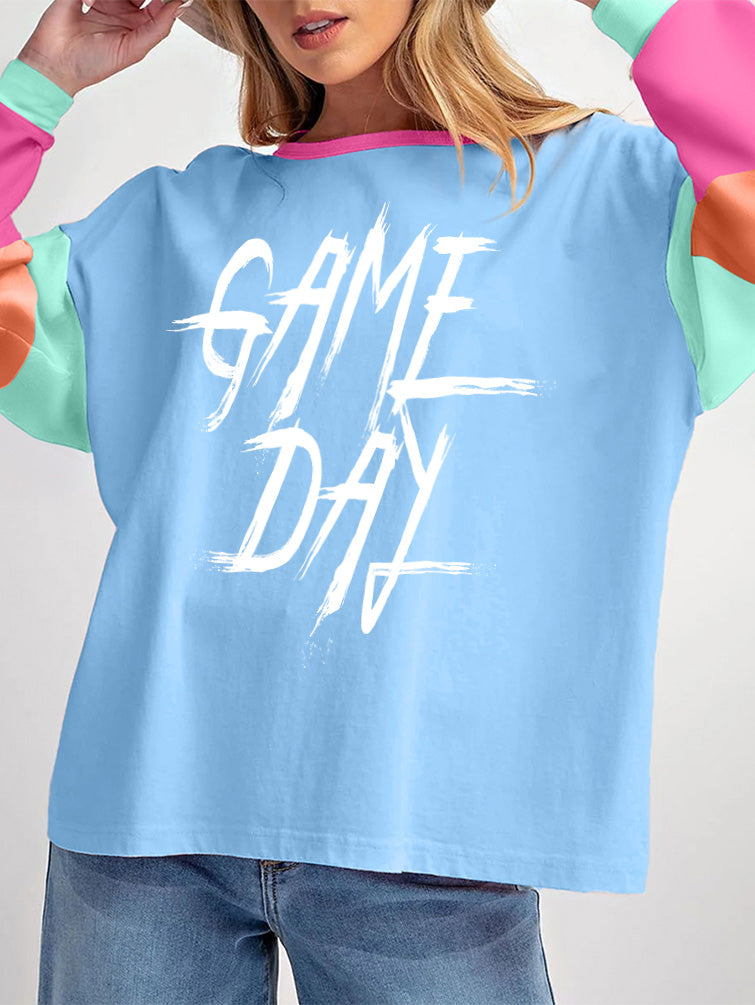 Game Day Graphic Long Sleeve Color Block Women’s Top