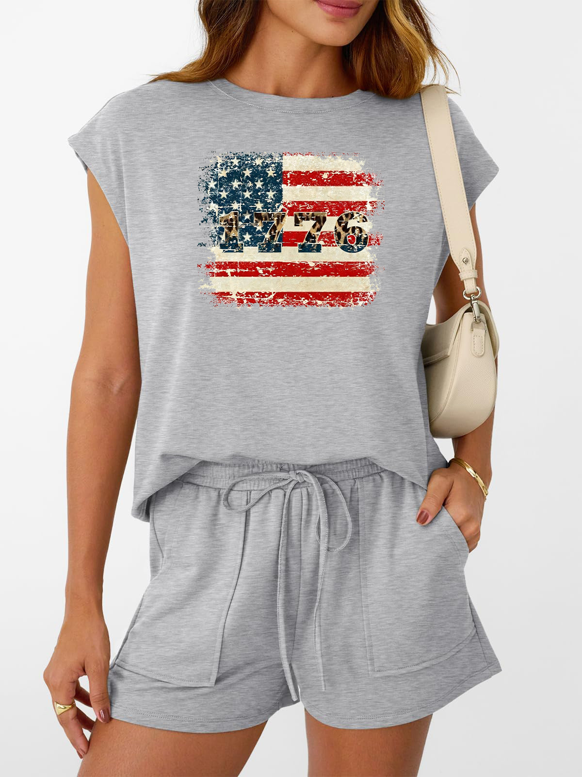 USA Flag 1776 Graphic Two Piece Lounge Set