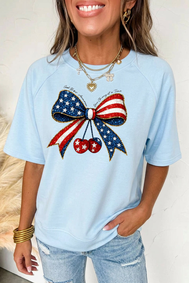 Independence Day Bow Graphic Tee Casual Loose Fit