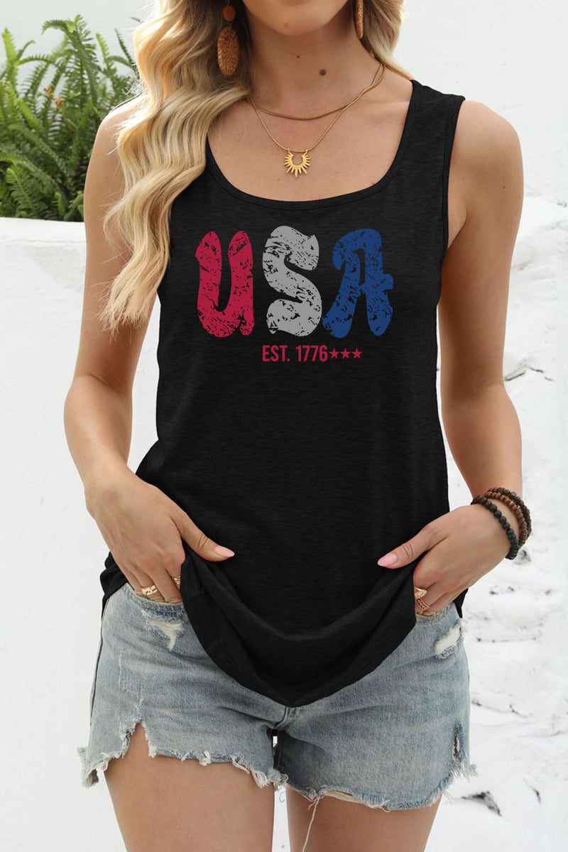 USA Graphic Rayon Blend Tank Top Patriotic Summer Shirt