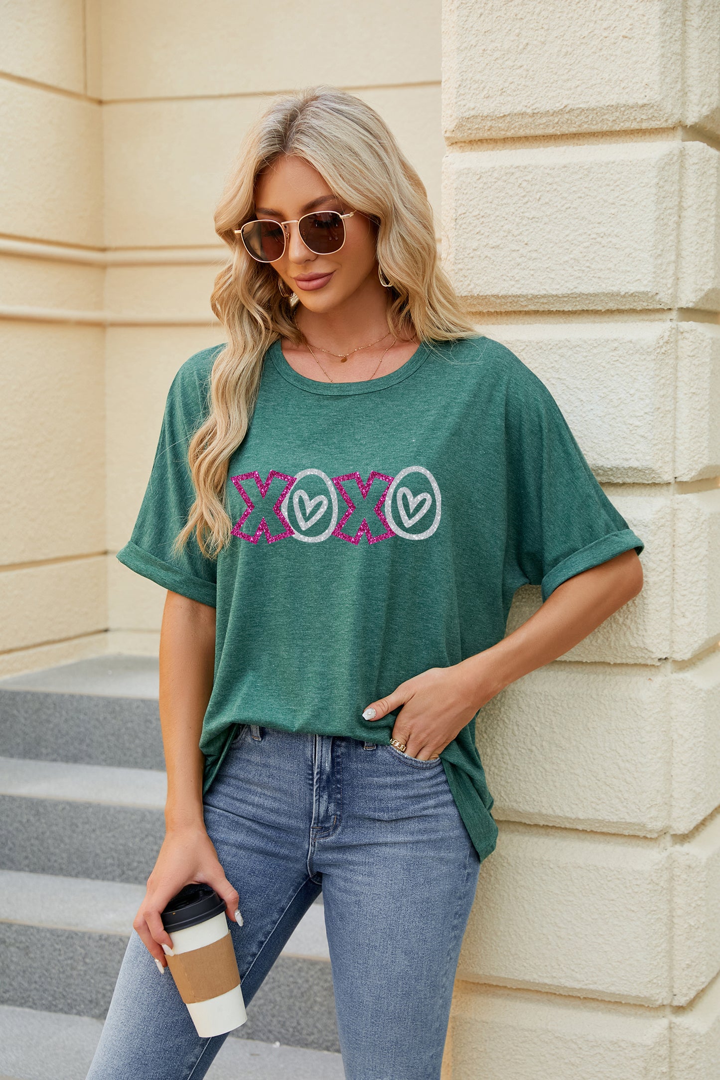 Valentine's Day XOXO Heart Letter Graphic Tee