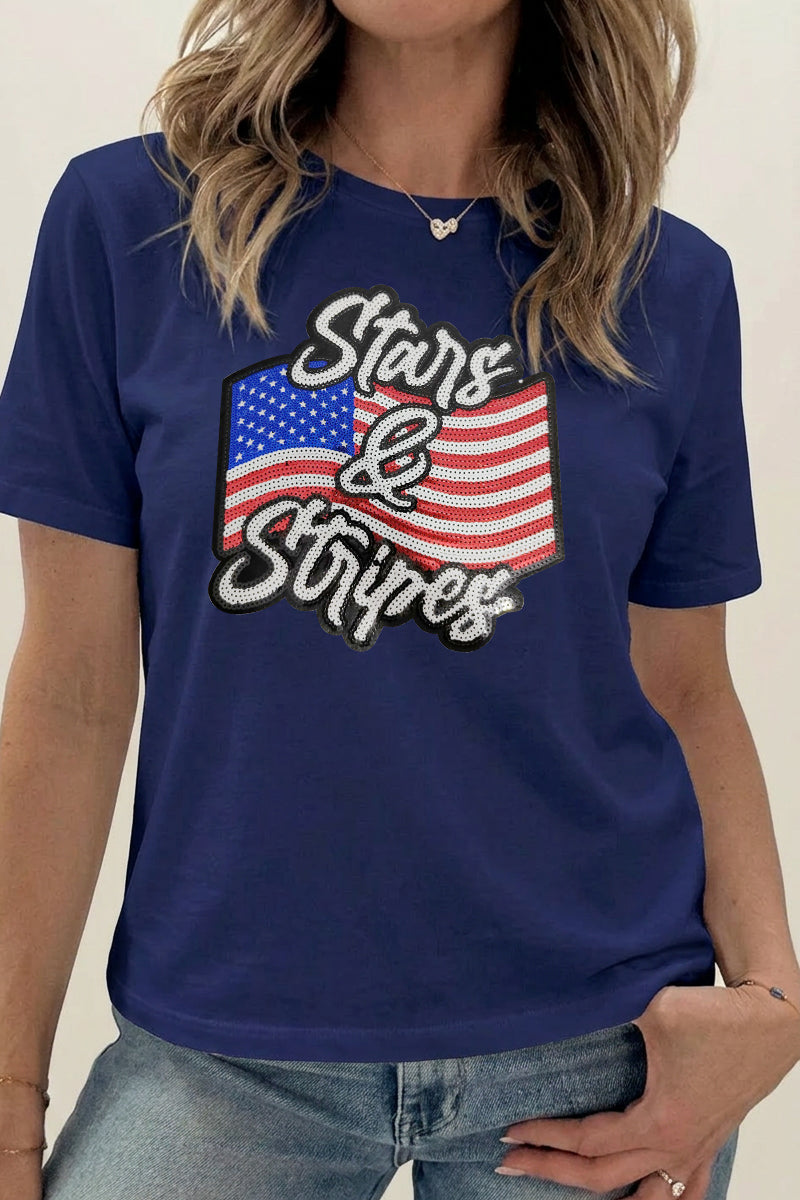 Patriotic Graphic Cotton Tee Trendy USA Flag Top