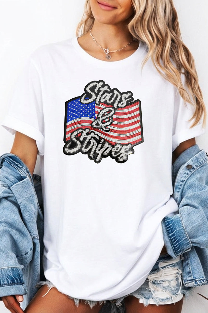 Stars Stripes Graphic Oversized Fourth of July Tee