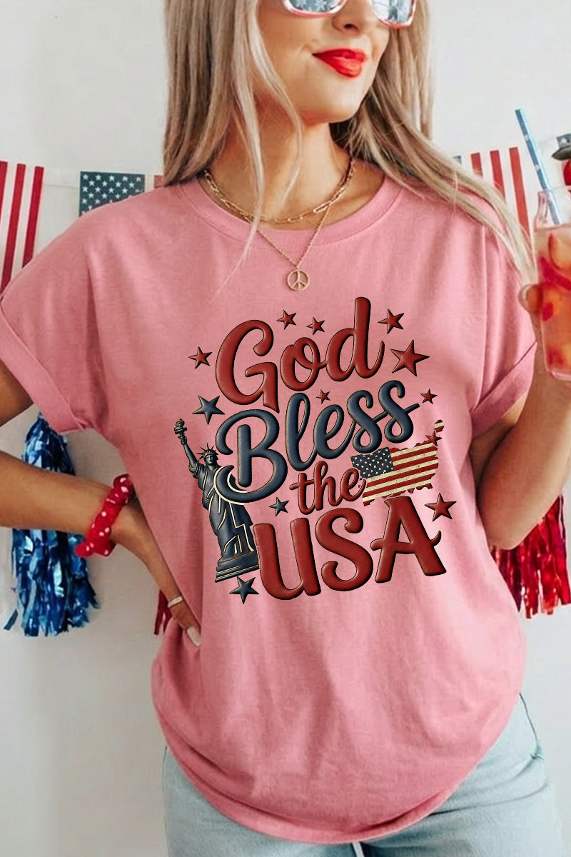 Women 4th of July God Bless the USA T Shirt