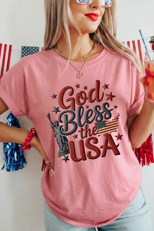 Women 4th of July God Bless the USA T Shirt