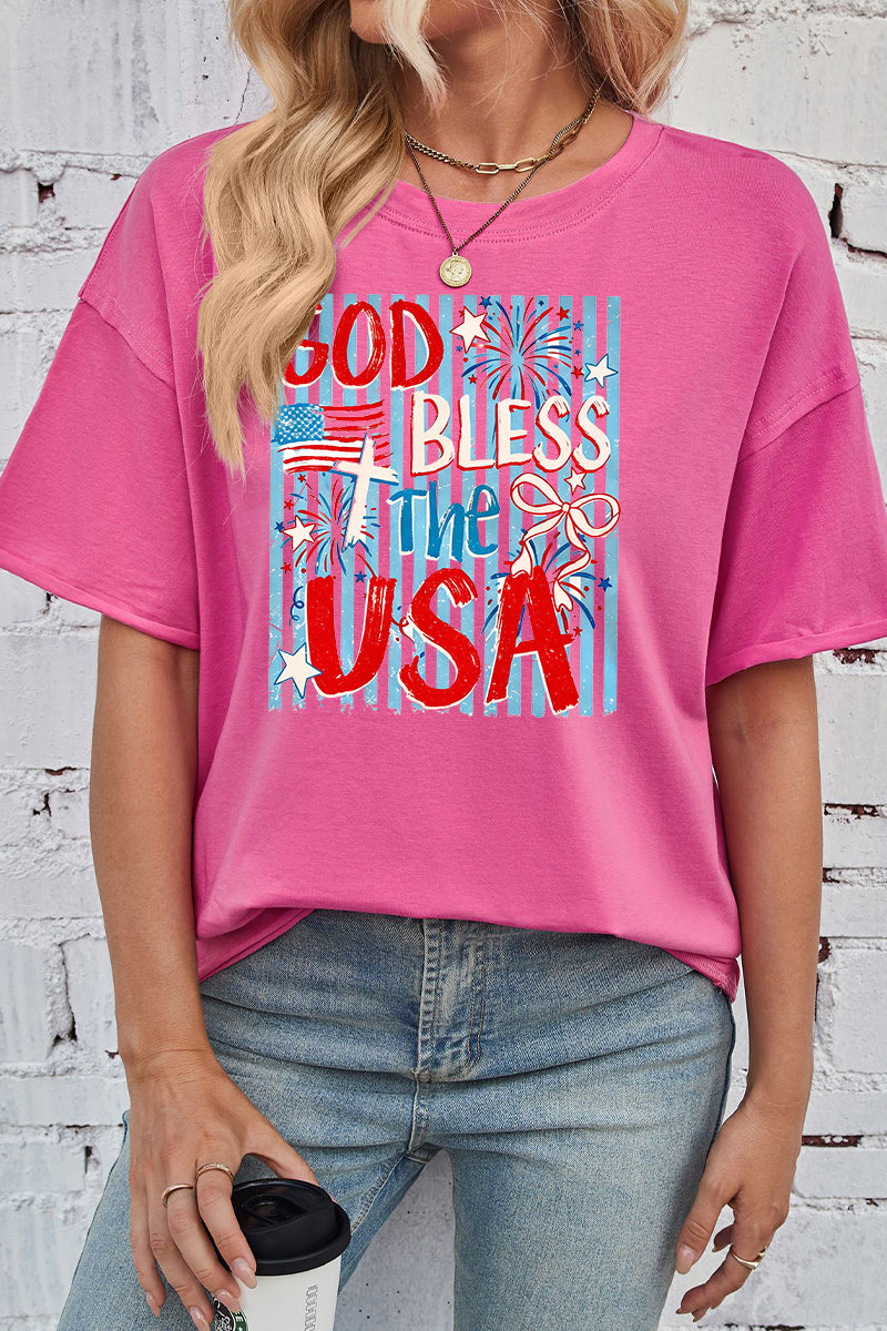 Patriotic Graphic Rayon Tee Oversized Summer Top