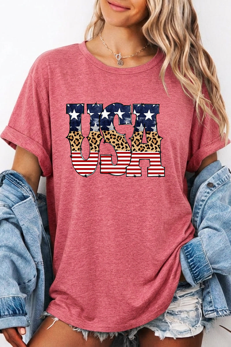 July 4th USA Western Flag Graphic T Shirt Women