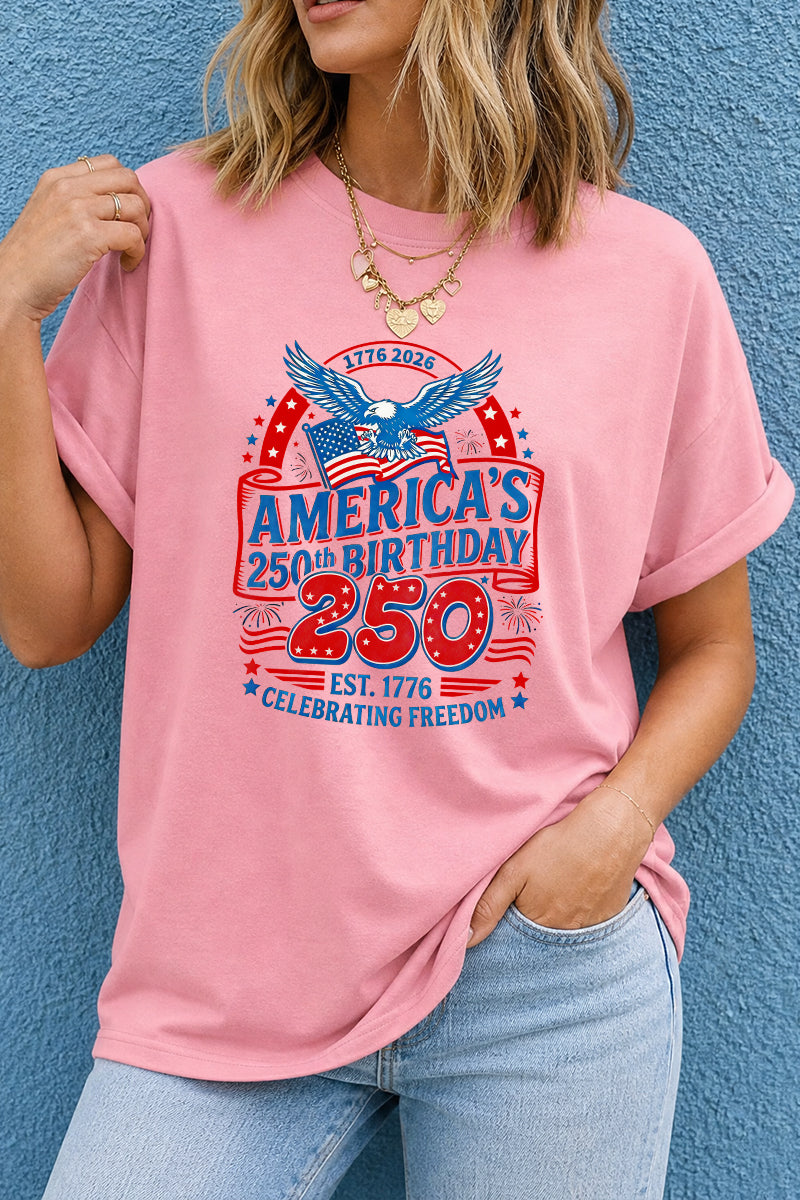 America 250 Freedom Eagle Patriotic Graphic Oversized Tee