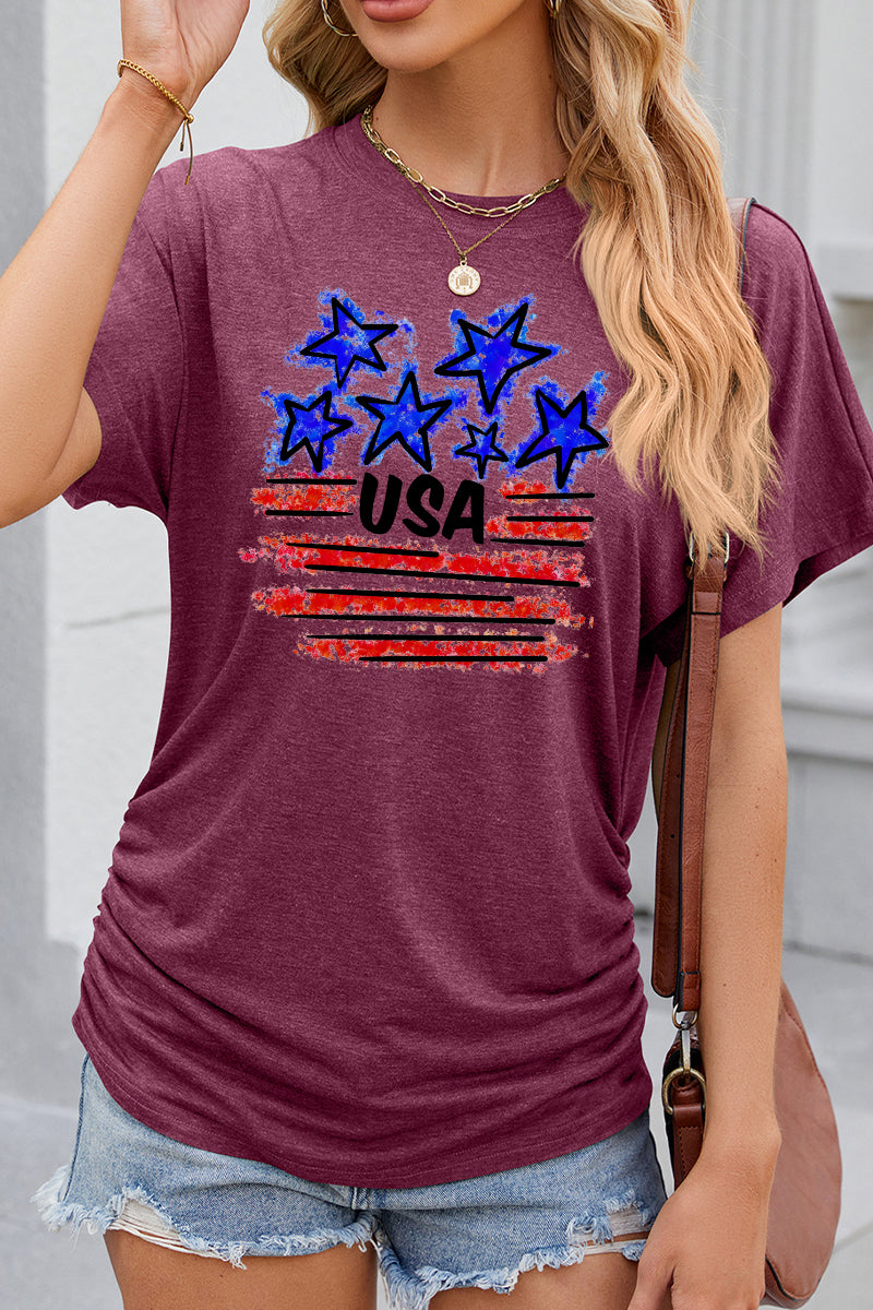 American Flag USA Star Graphic Casual Summer Tee