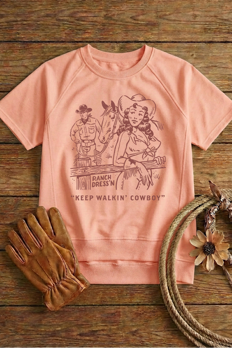 Western Cowboy Graphic Tee Vintage Rodeo Print Top