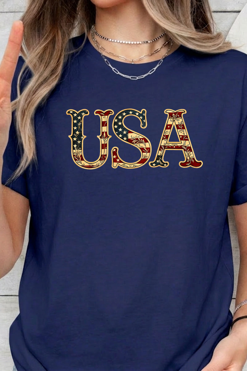 USA Cotton Graphic Tee Oversized Patriotic Top