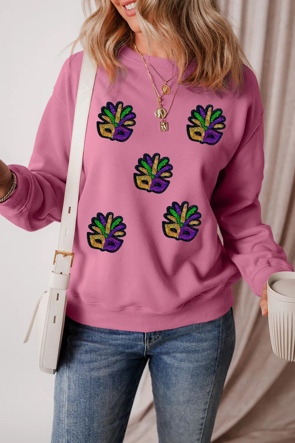 Mardi Gras Colorful Mask Pattern Everyday Sweatshirt