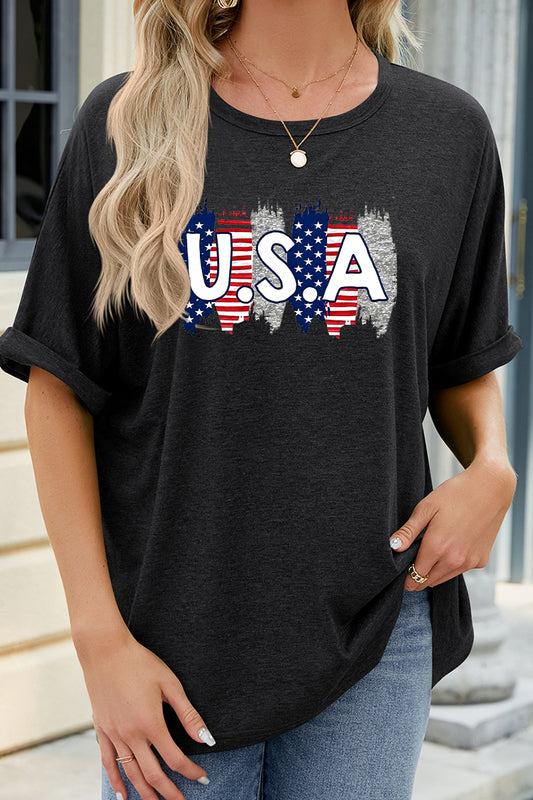 USA Flag Graphic Oversized Fourth of July Tee