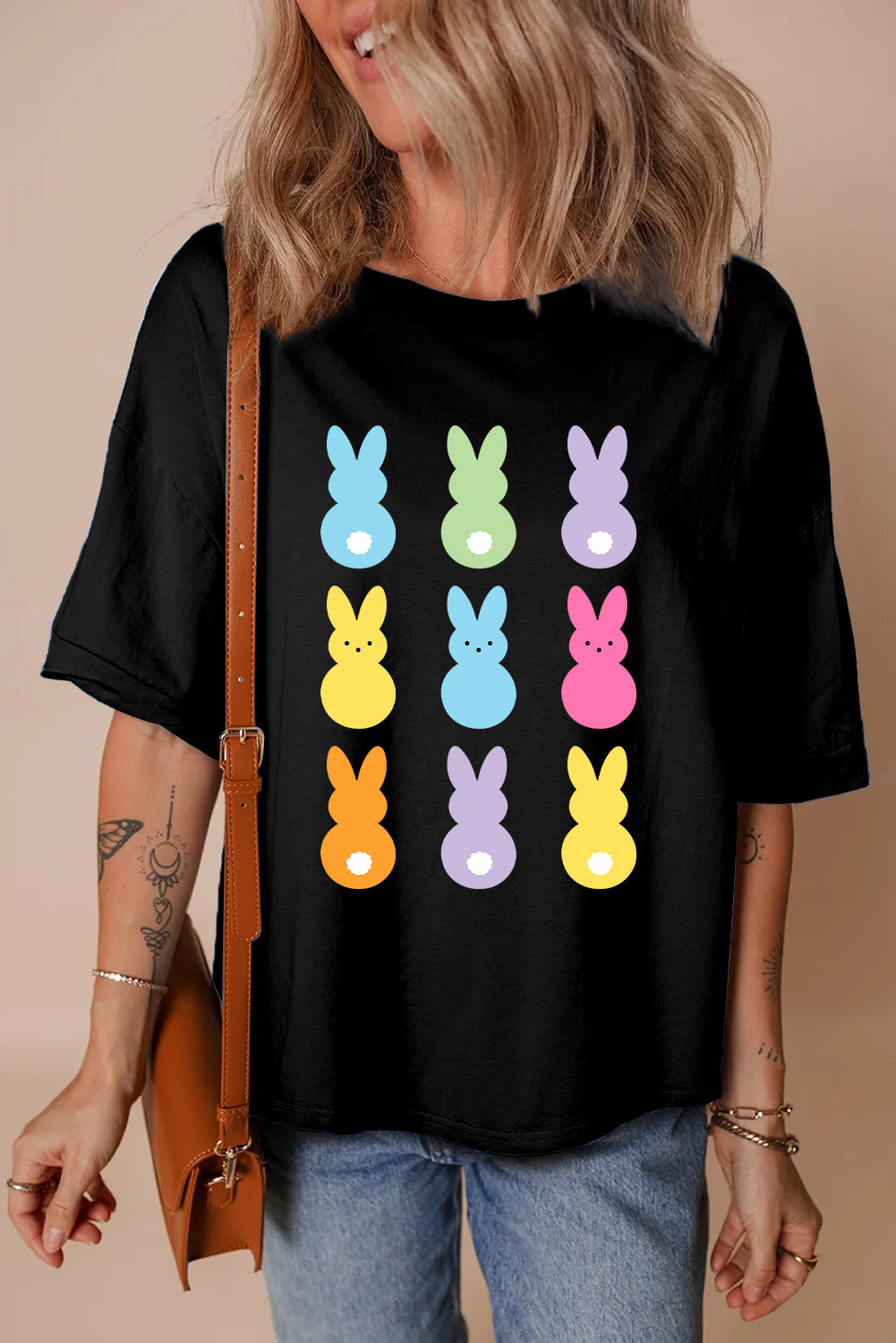 Pastel Easter Bunny Print Oversized Spring T Shirt