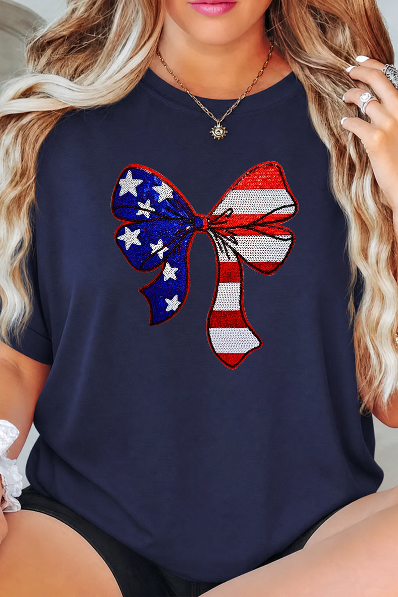 American Flag Bow Independence Day Patriotic Tee