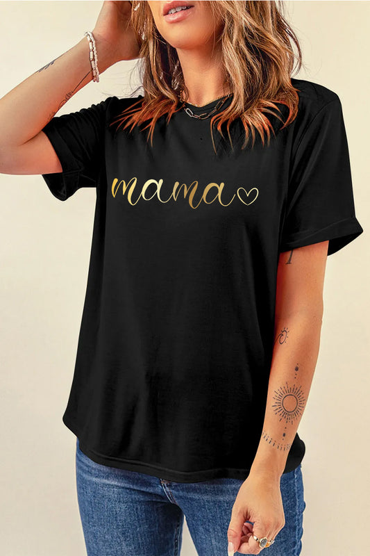 Retro Mama Graphic Tee Women Mothers Day Casual Shirt