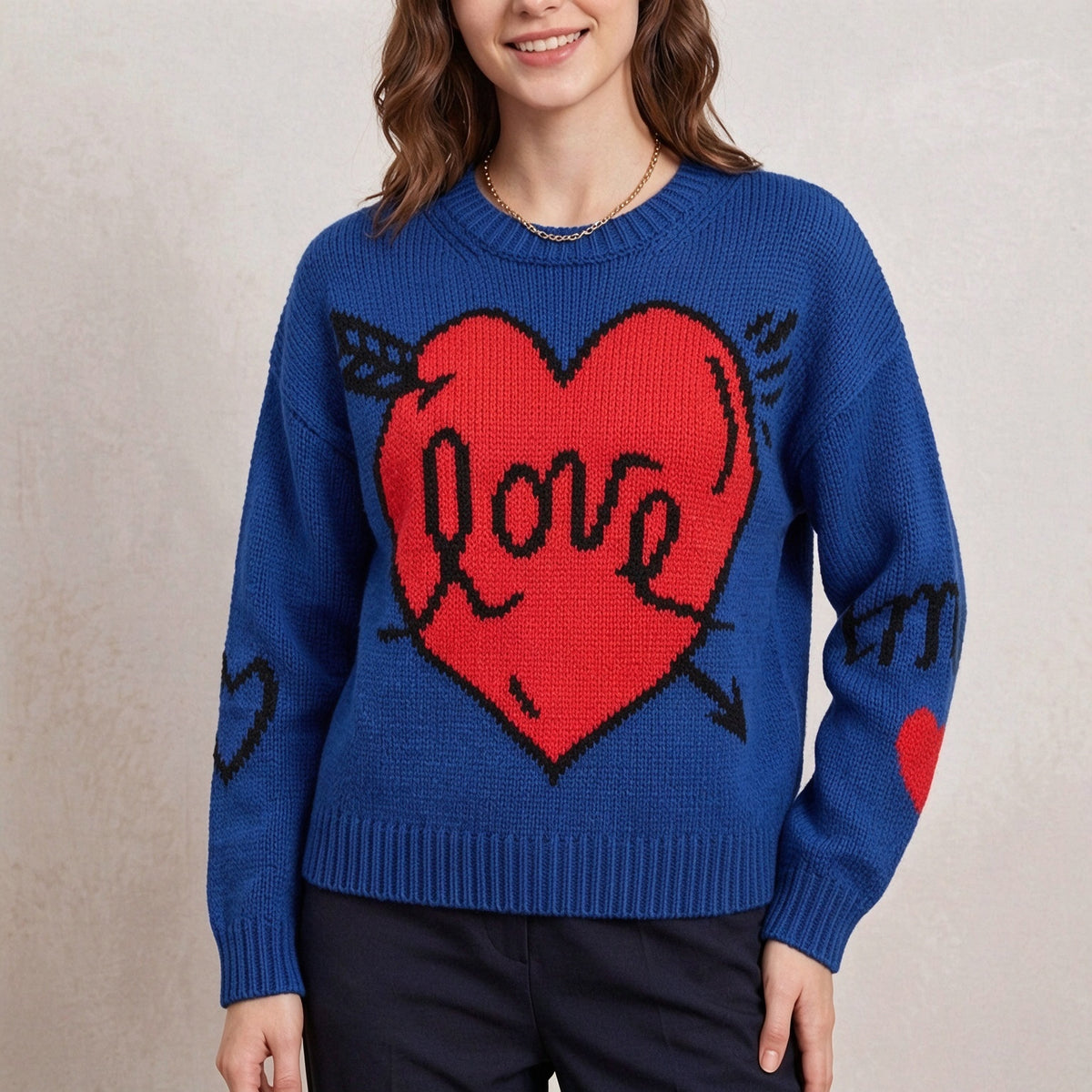 Women's Oversized Heart Graphic Crewneck Sweater