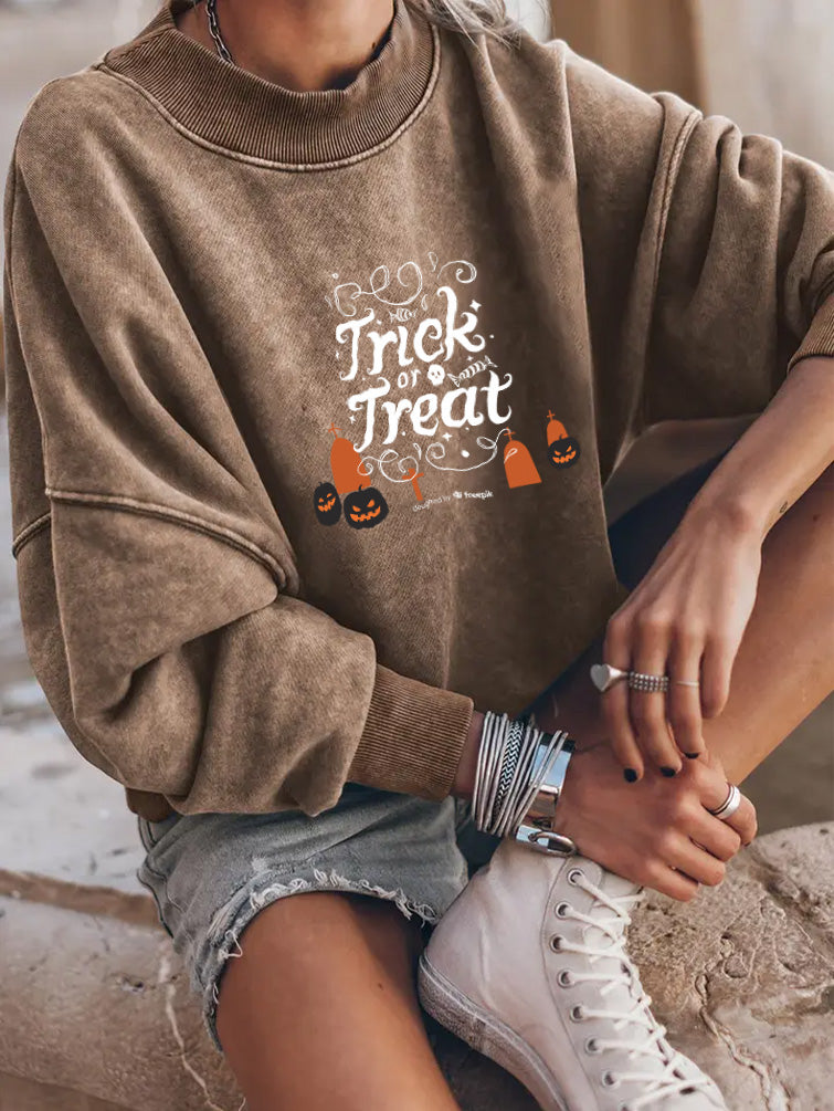 Halloween Trick or Treat Graphic Pullover Sweatshirt