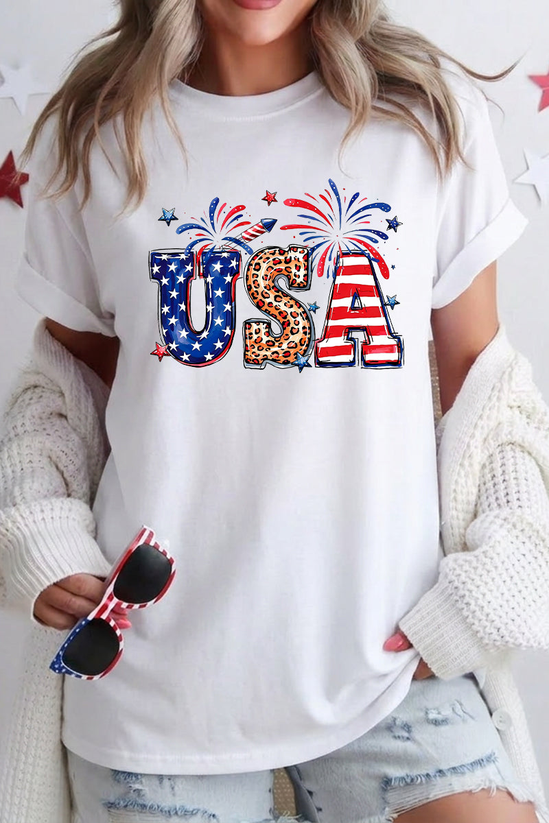 USA Graphic Tee Women Patriotic Fourth of July Shirt