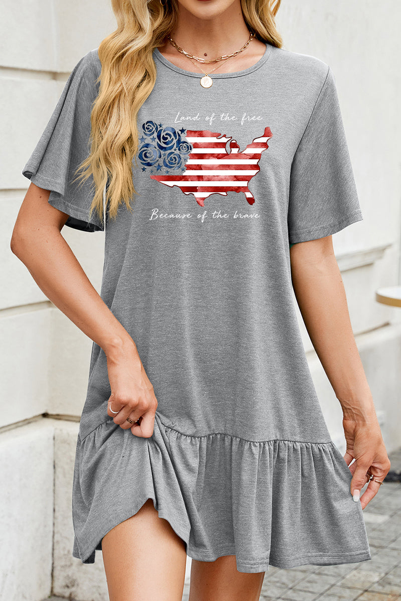 American Flag Graphic Ruffle Hem T Shirt Dress Fourth of July Casual Mini Dress