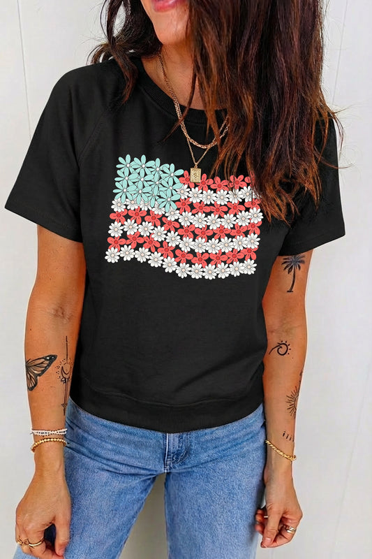 4th of July Floral American Flag Patriotic Tee