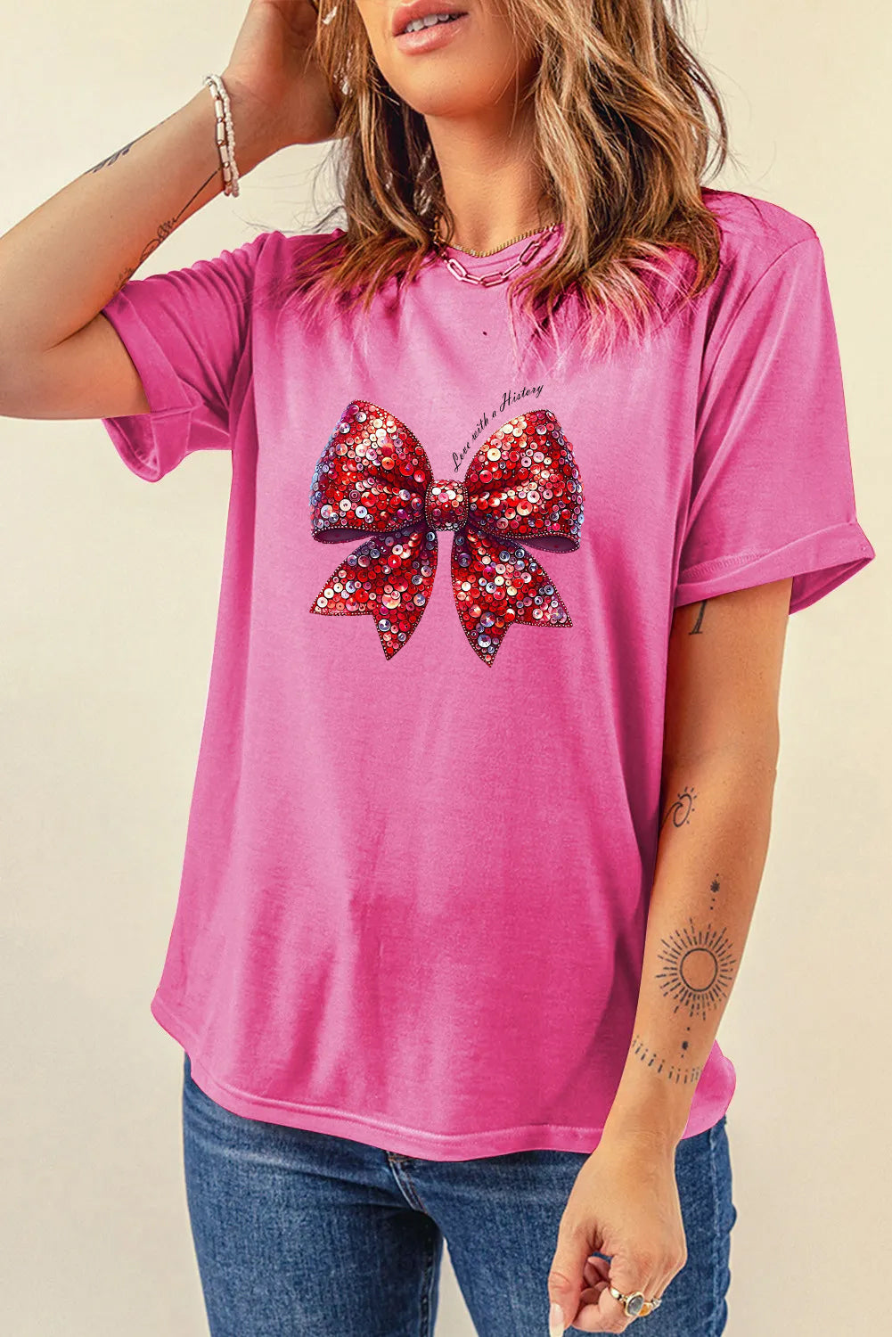 Valentine’s Day Sequin Bow Graphic Tee