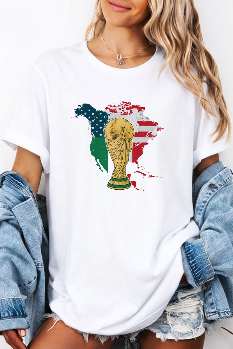 Soccer Trophy Graphic USA Map Casual Loose T Shirt