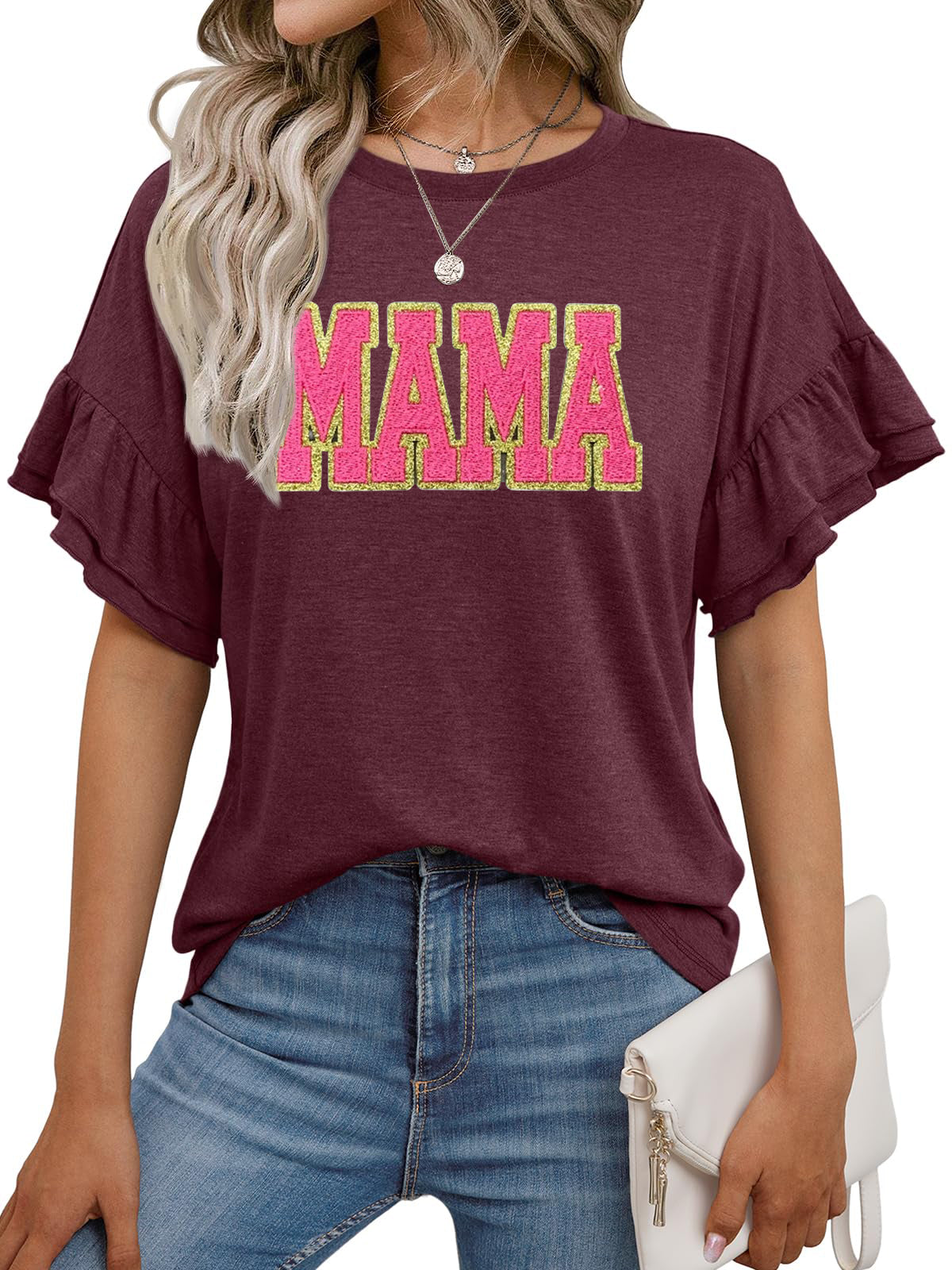 Mother’s Day Mama Graphic Ruffle Sleeve T Shirt