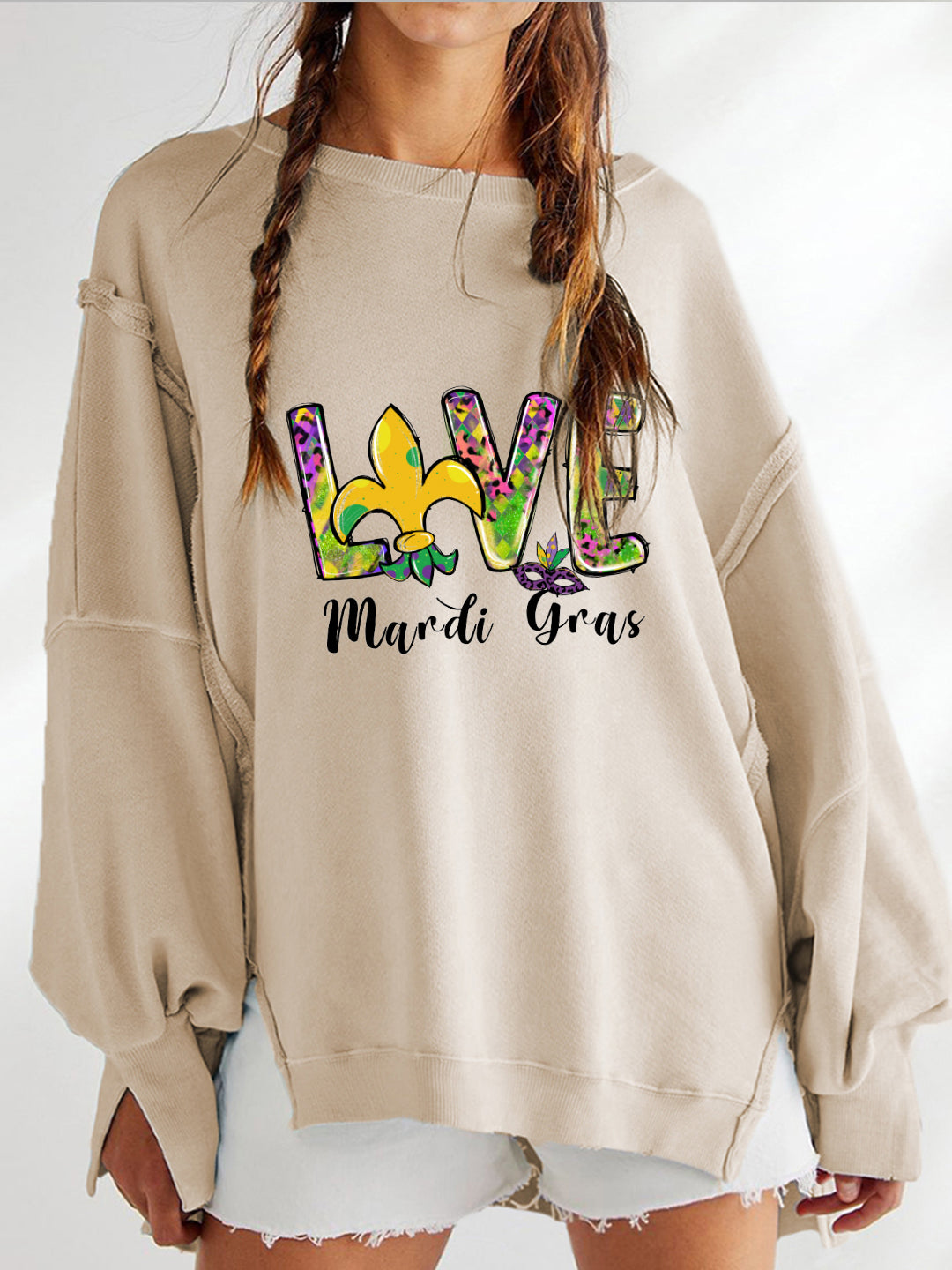 Mardi Gras Love Letter Print Casual Sweatshirt