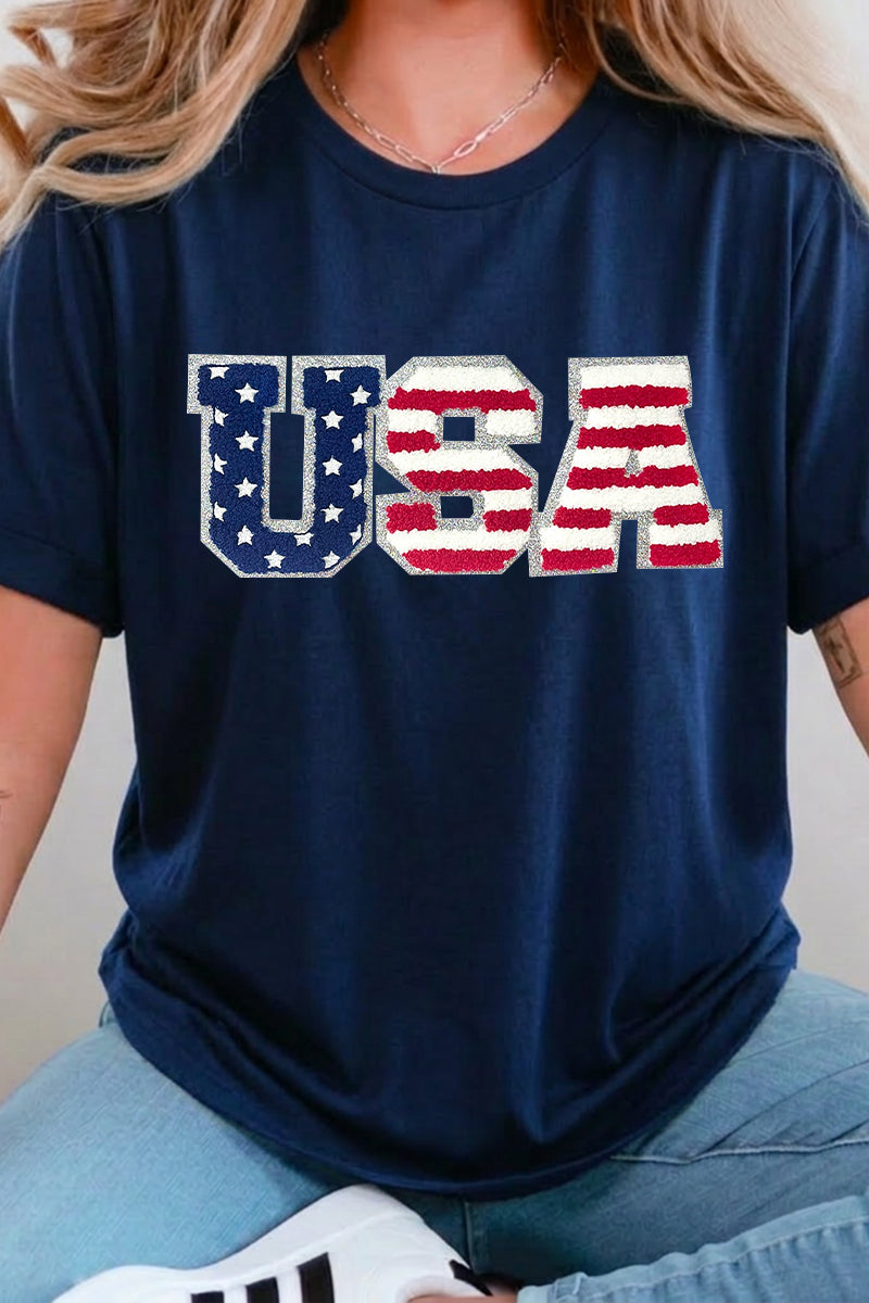4th of July USA Flag Letter Graphic Tee
