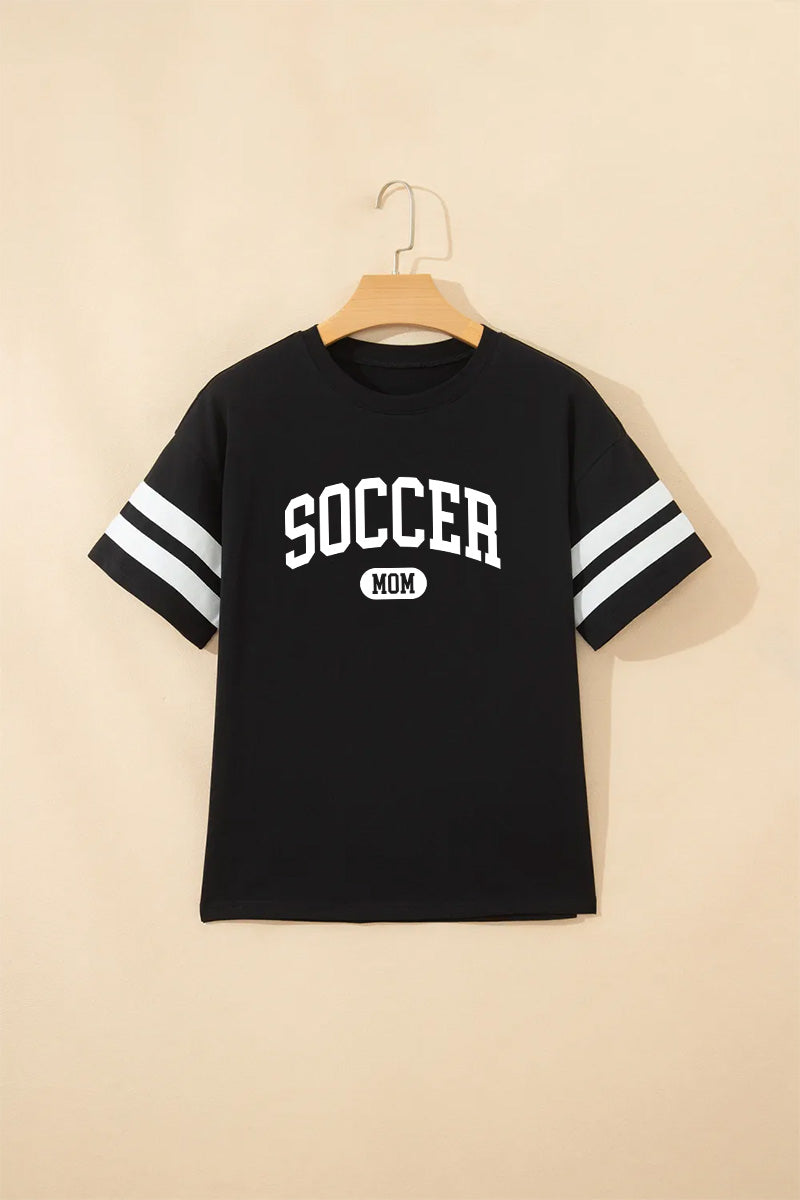 Soccer Mom Graphic Tee Women Black Sporty Casual Shirt