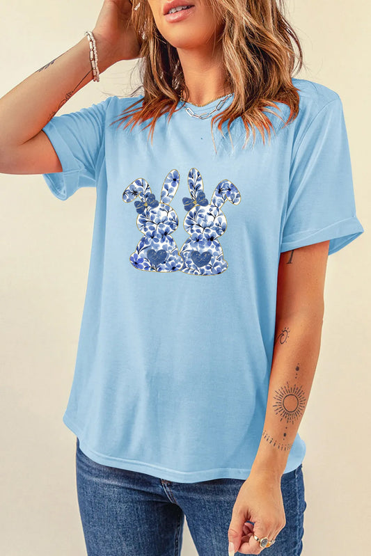 Easter Bunny Graphic Casual Short Sleeve Spring Tee