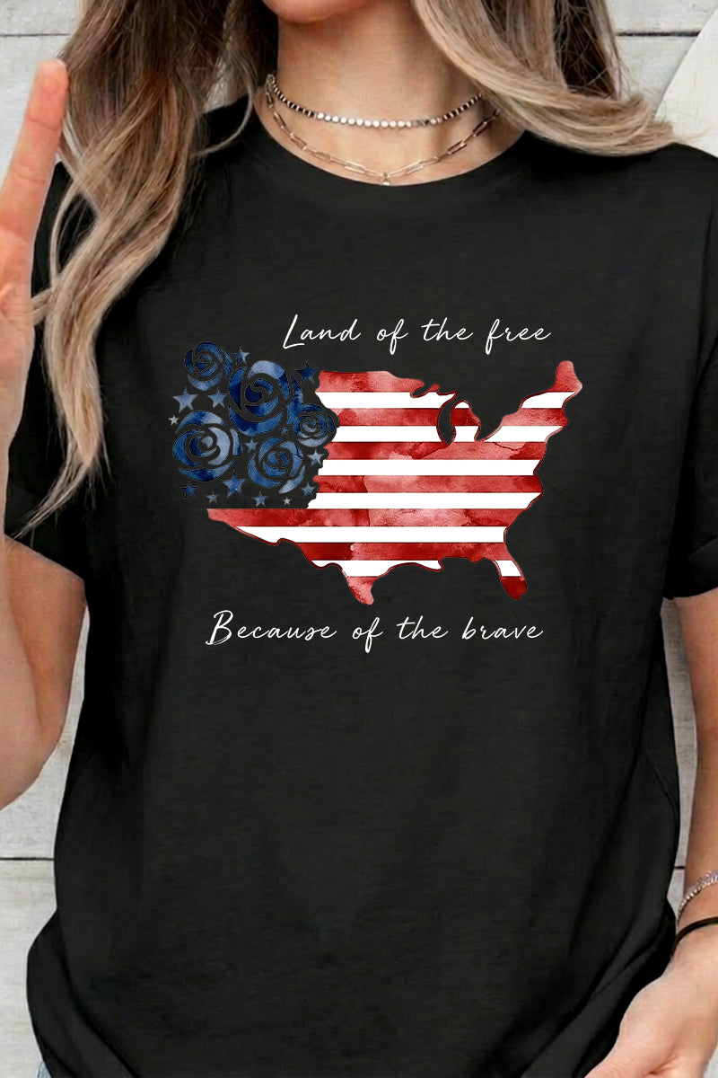 4th of July USA Flag Map Graphic Quote Tee