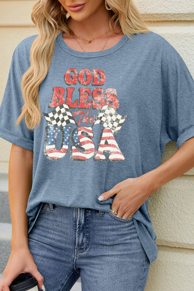USA Vintage Graphic Tee Checkered Flag Fourth of July Patriotic T Shirt