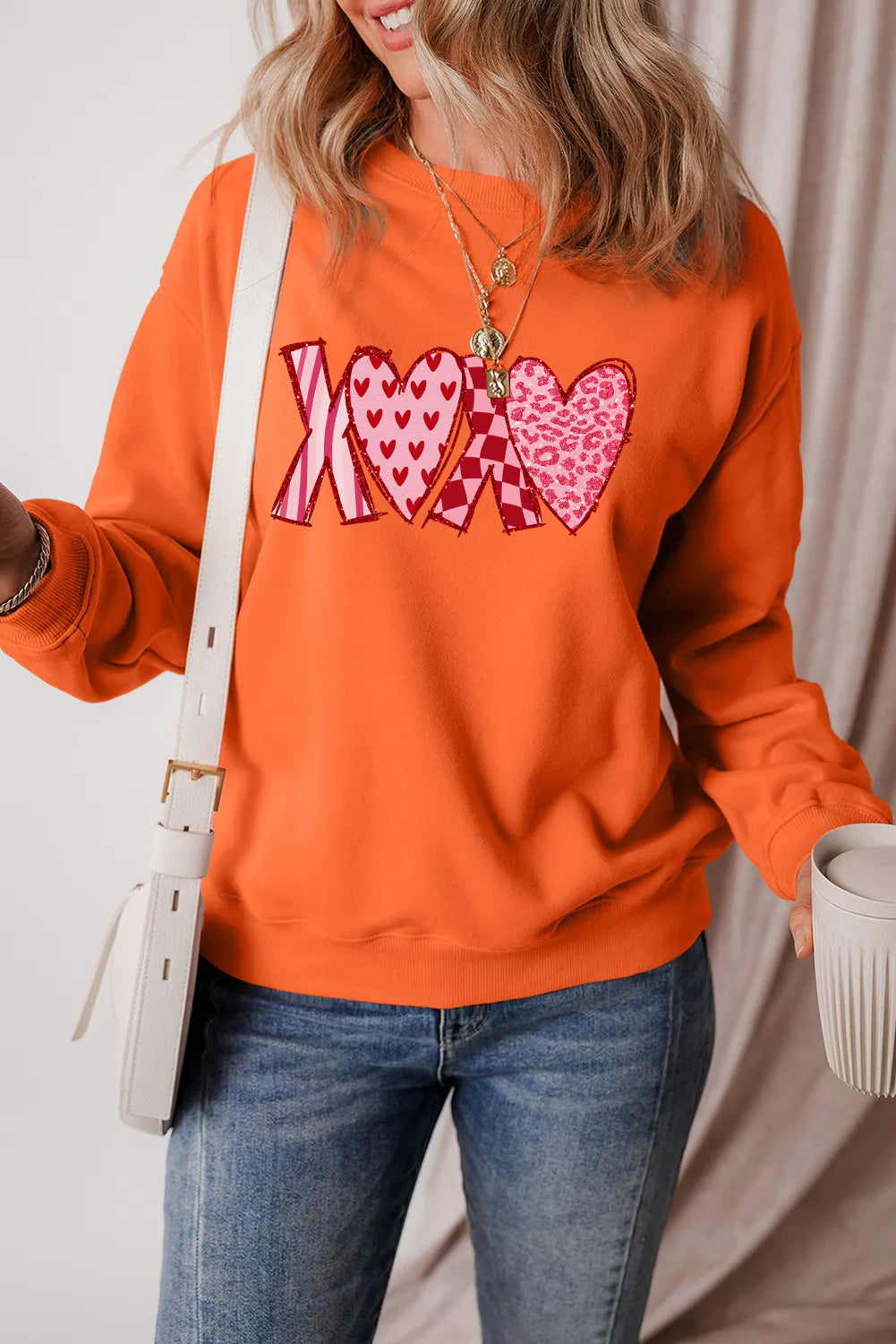 Valentine’s Day XOXO Patchwork Heart Graphic Sweatshirt