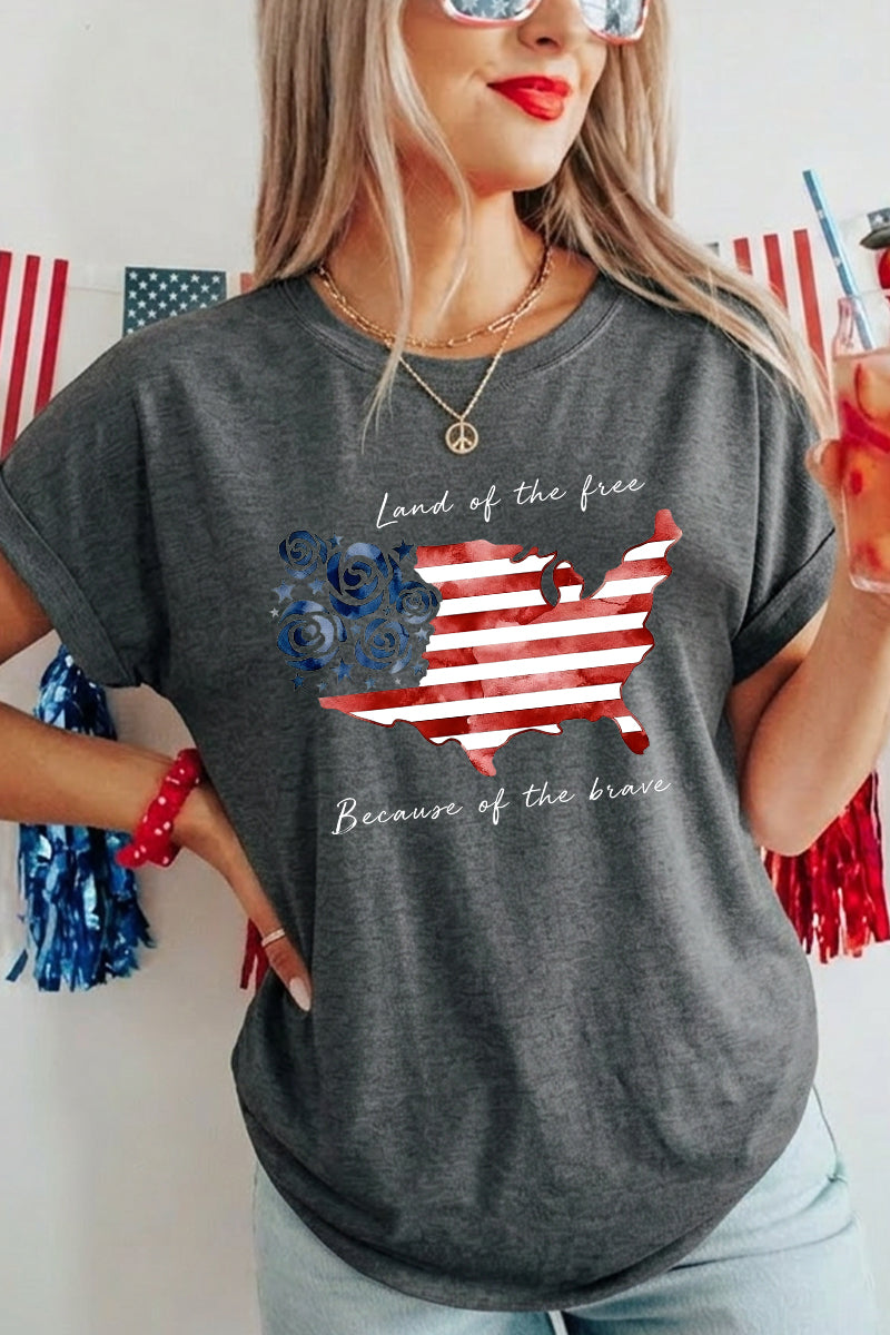 Women 4th of July USA Map Graphic T Shirt
