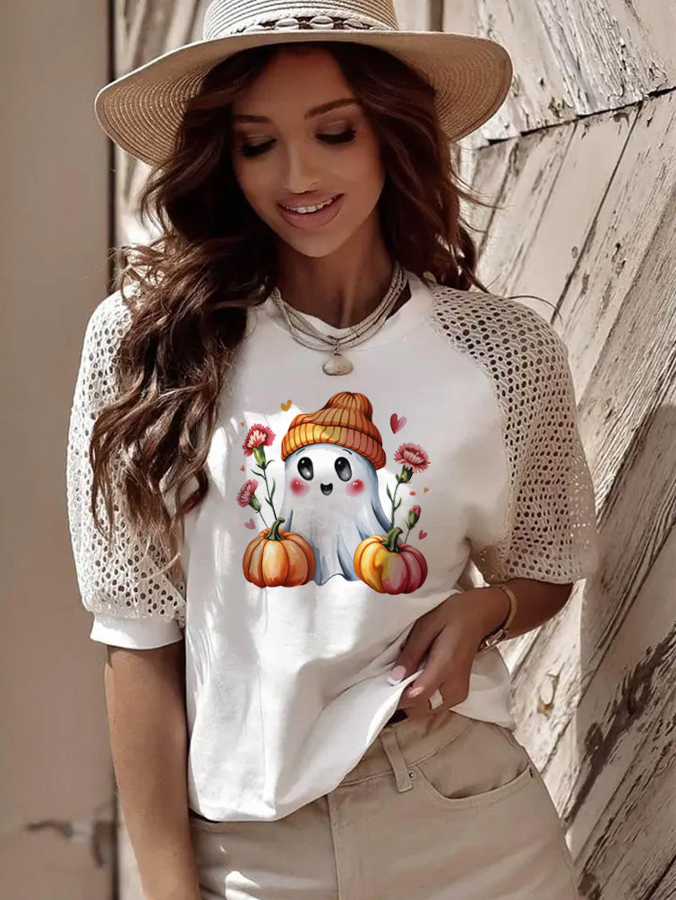 Thanksgiving Cute Ghost Pumpkin Harvest Graphic T Shirt
