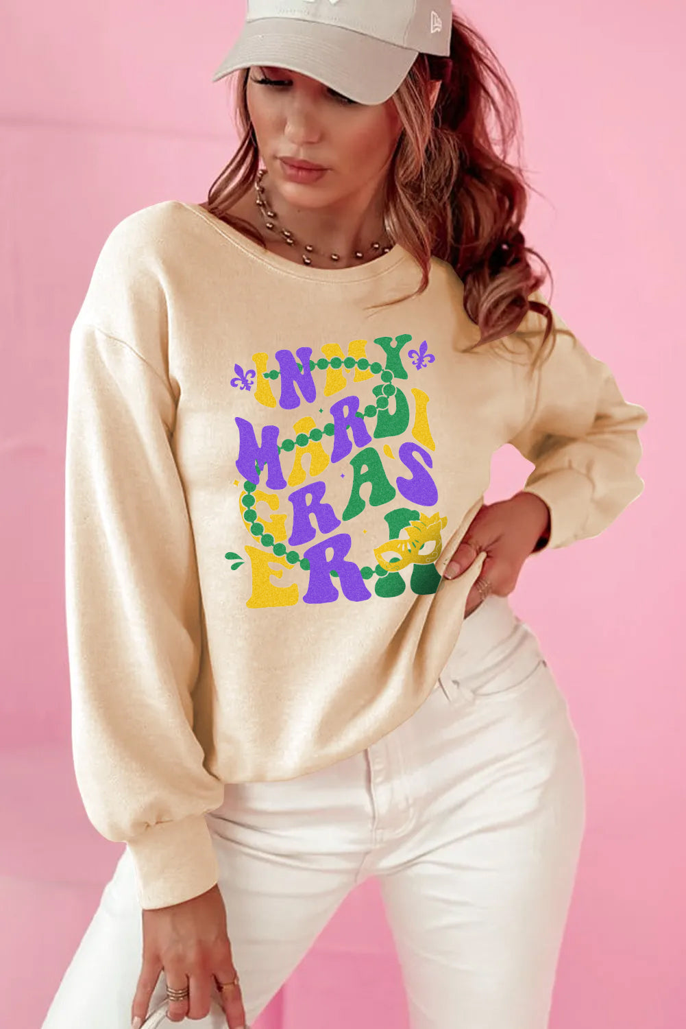 Mardi Gras Color Block Letter Graphic Sweatshirt